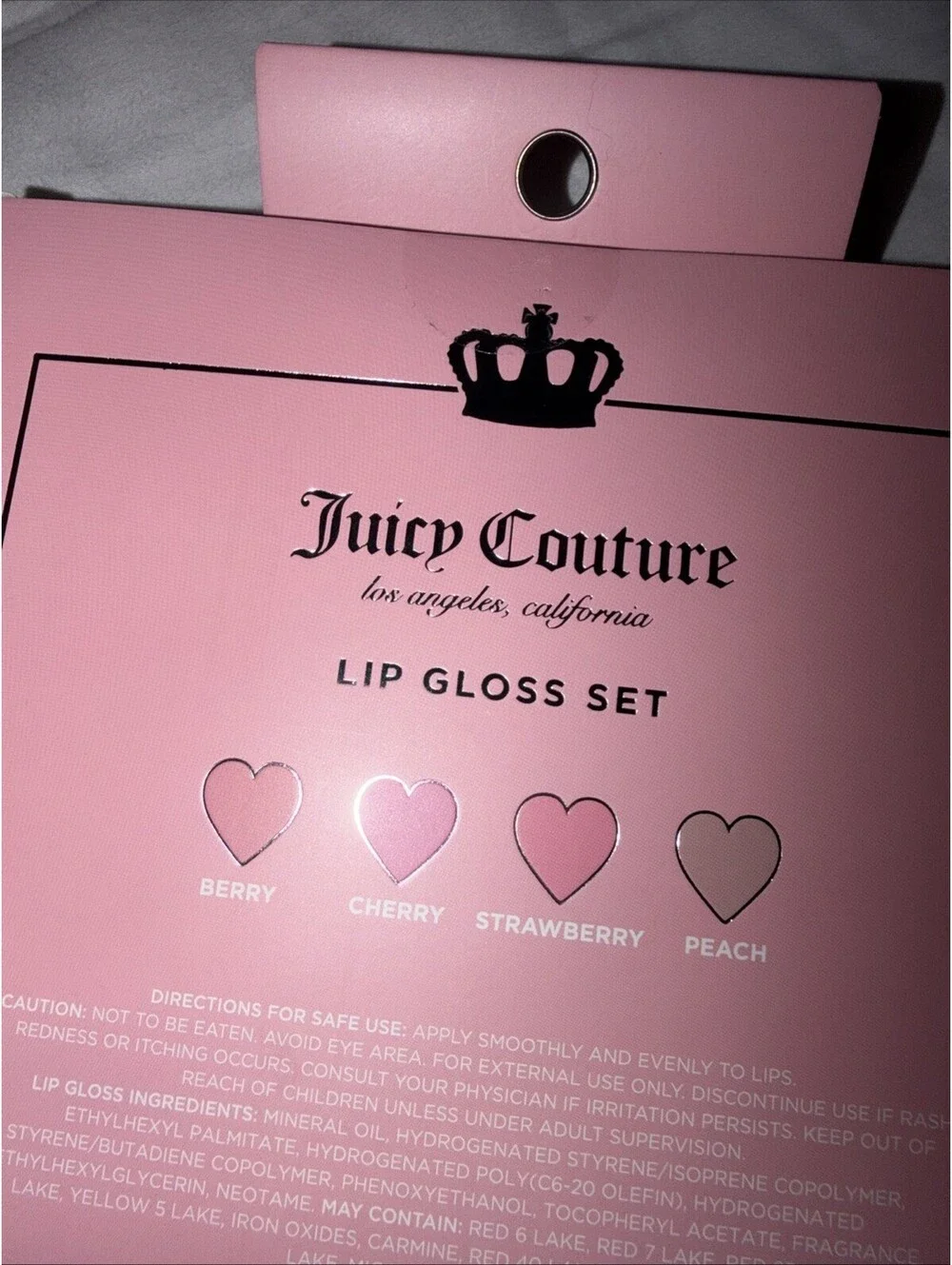 NEWJuicy Couture 4pc Lip Gloss Set Full Size Bling Top Peach Cherry Strawberry